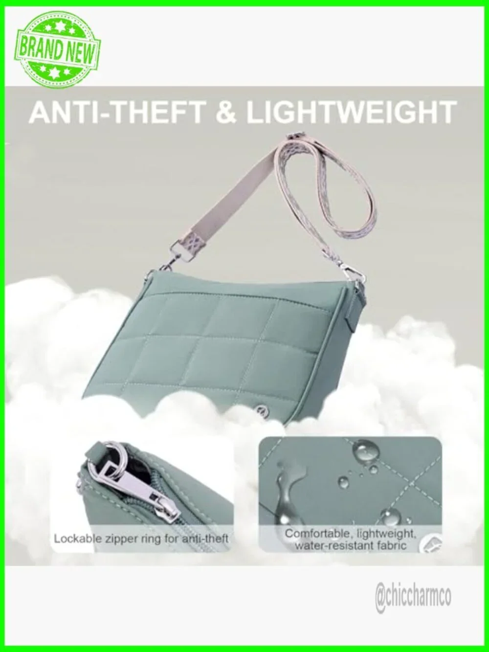 Quilted Puffer Hobo Bag with Anti-Theft Locking Zipper and Adjustable Strap